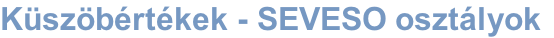 Küszöbértékek - SEVESO osztályok
